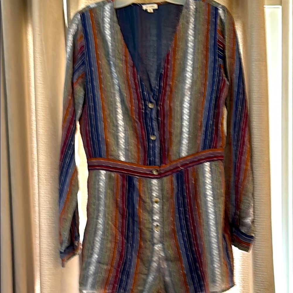 Striped Multicolor Button-Up Romper M - Picture 2 of 12